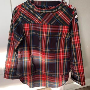 J.Crew Tartan Plaid Jeweled Top